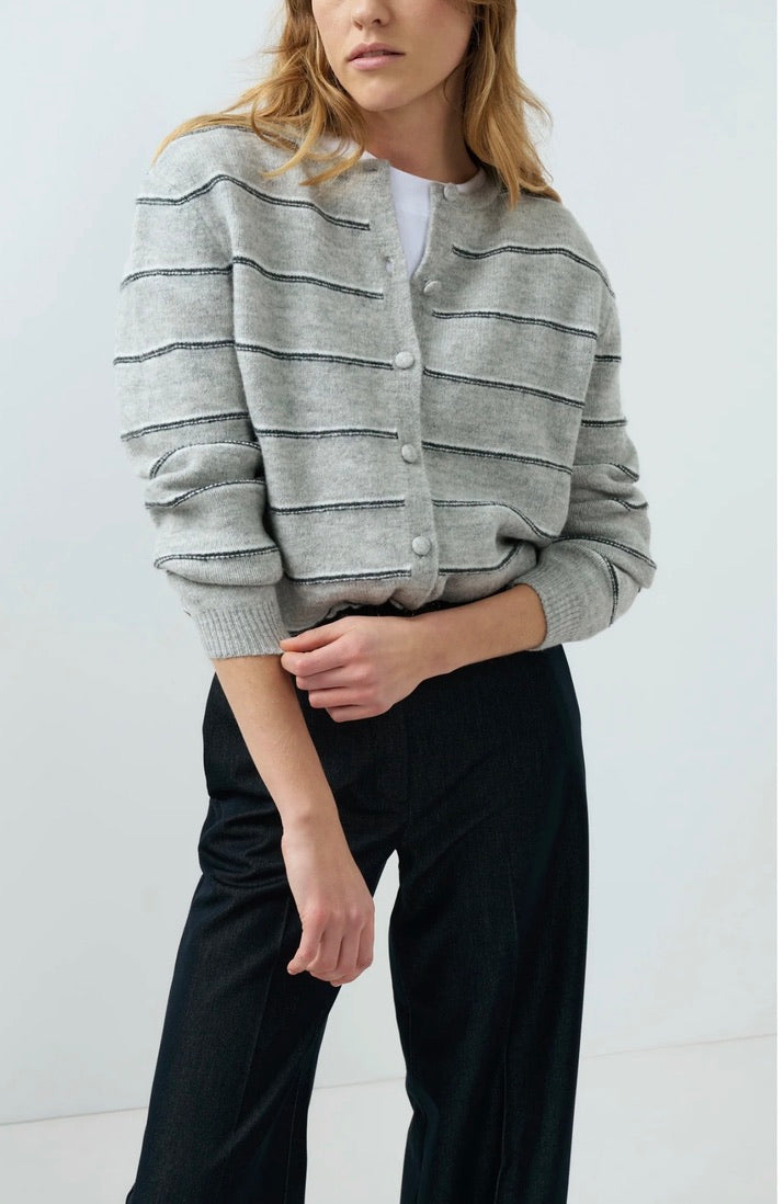 YaYa - Striped knitted cardigan with tie detail