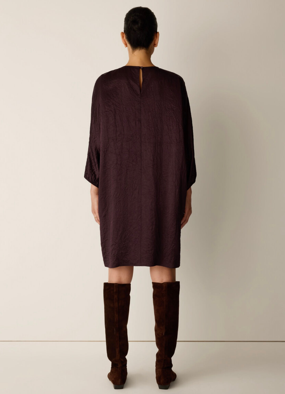 Eileen Fisher - Textured Satin Round Neck Dolman-Sleeve Dress