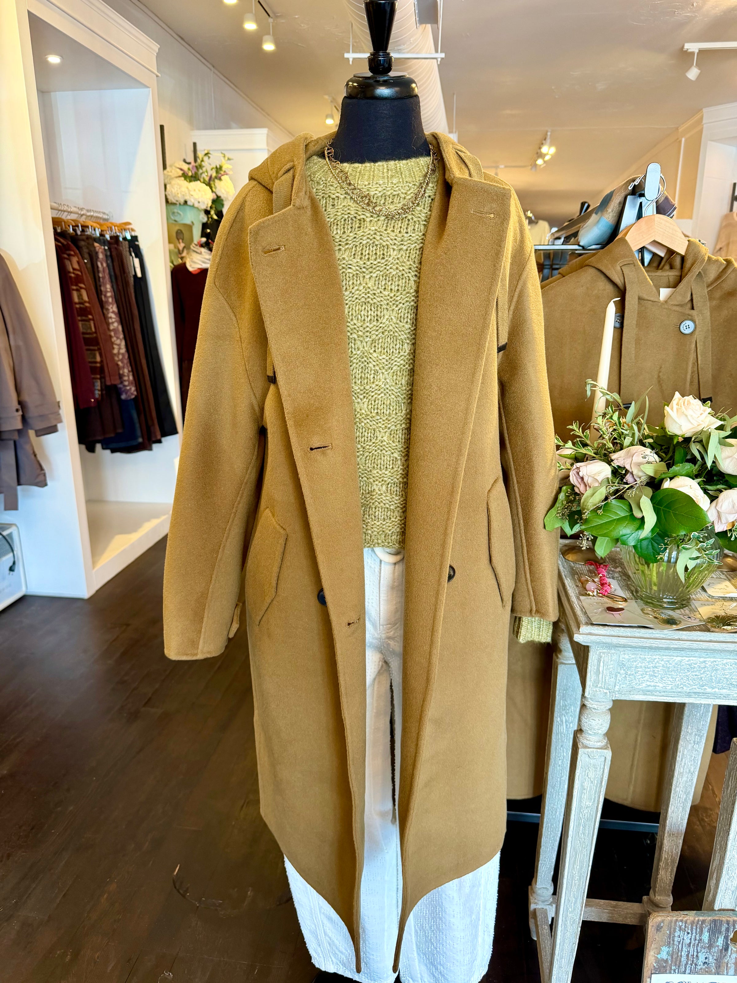 Indi & Cold - 100% wool Hooded Coat in Camel
