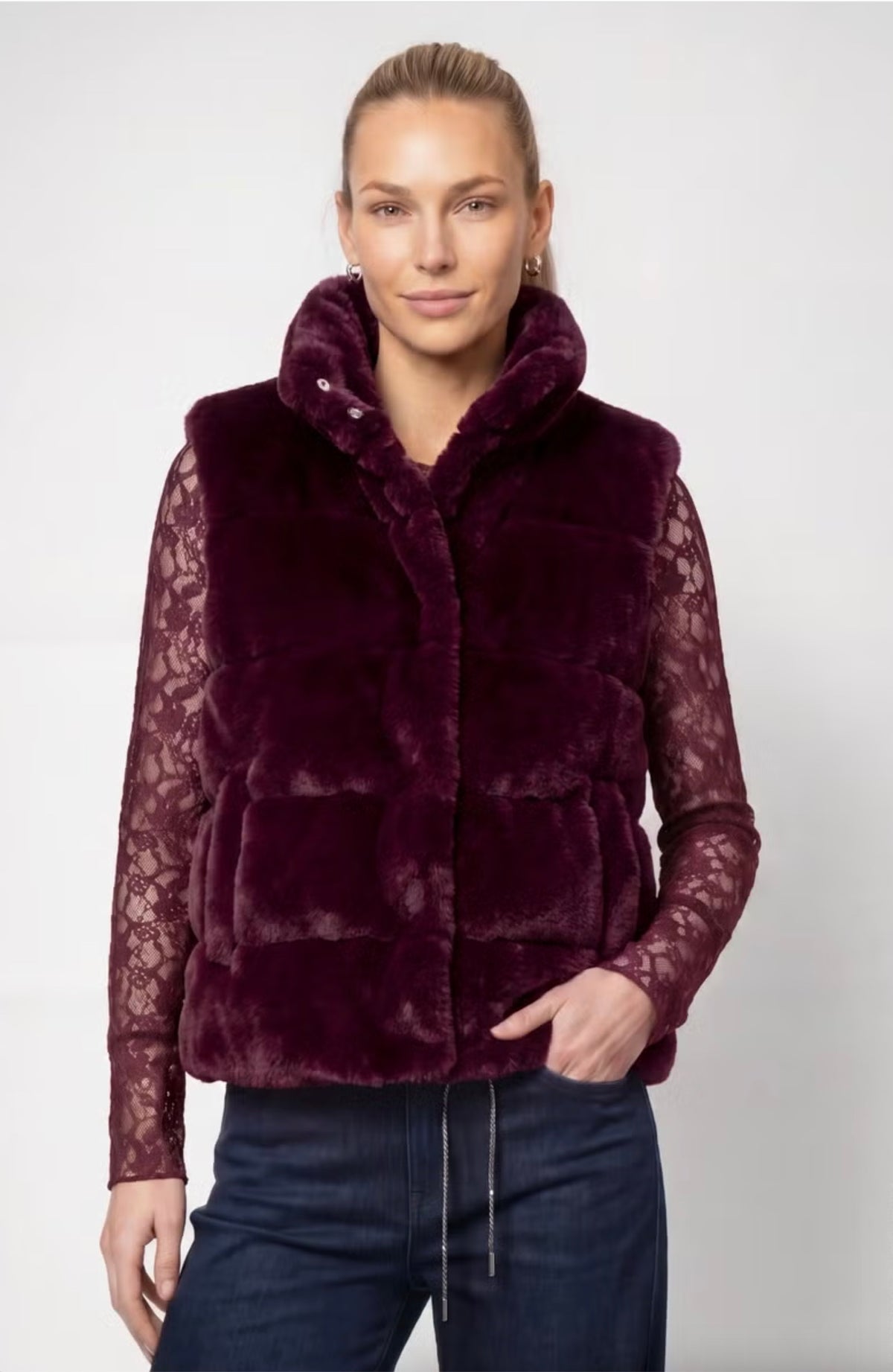 Monari -  Faux fur vest with stand-up collar