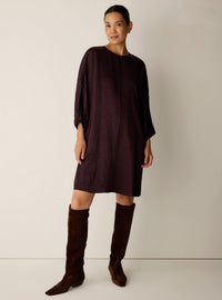 Eileen Fisher - Textured Satin Round Neck Dolman-Sleeve Dress
