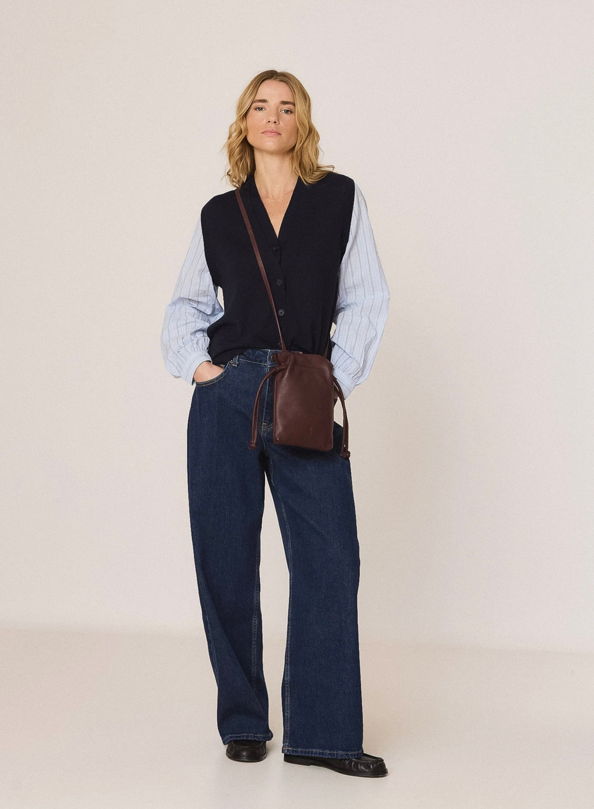 Indi & Cold - Mini Ruched Leather Bag in Eggplant