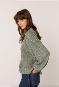 Indi & Cold - Floral Print Smocked Blouse