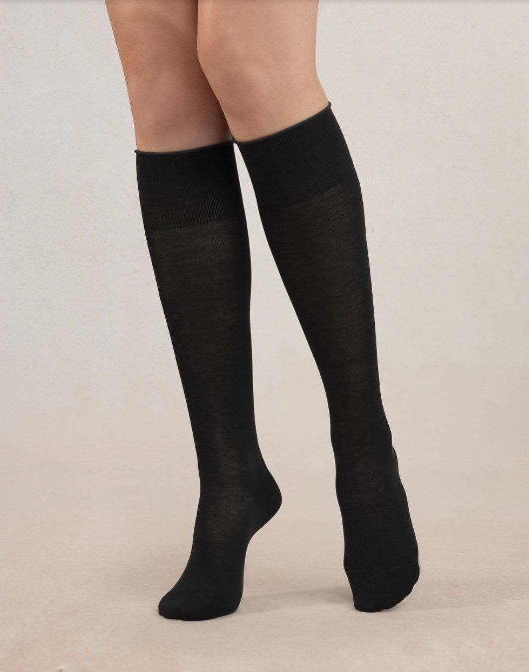 Bleuforet - Plain pure cotton knee-high socks Black
