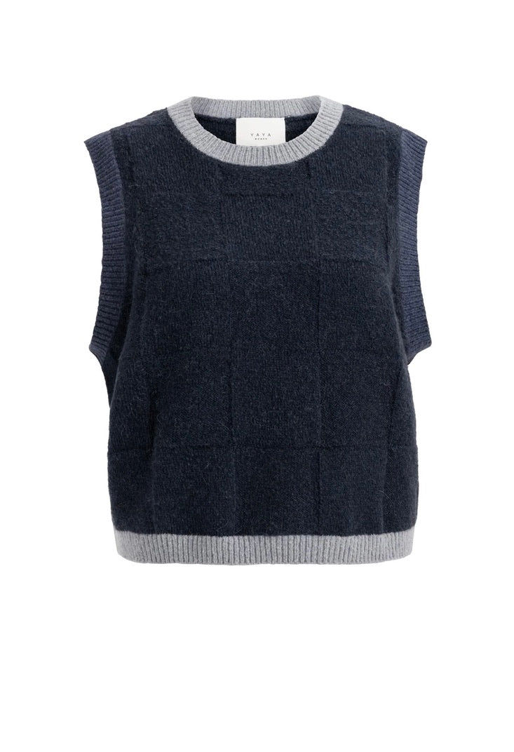 YaYa - Softed knit vest with contrast trim