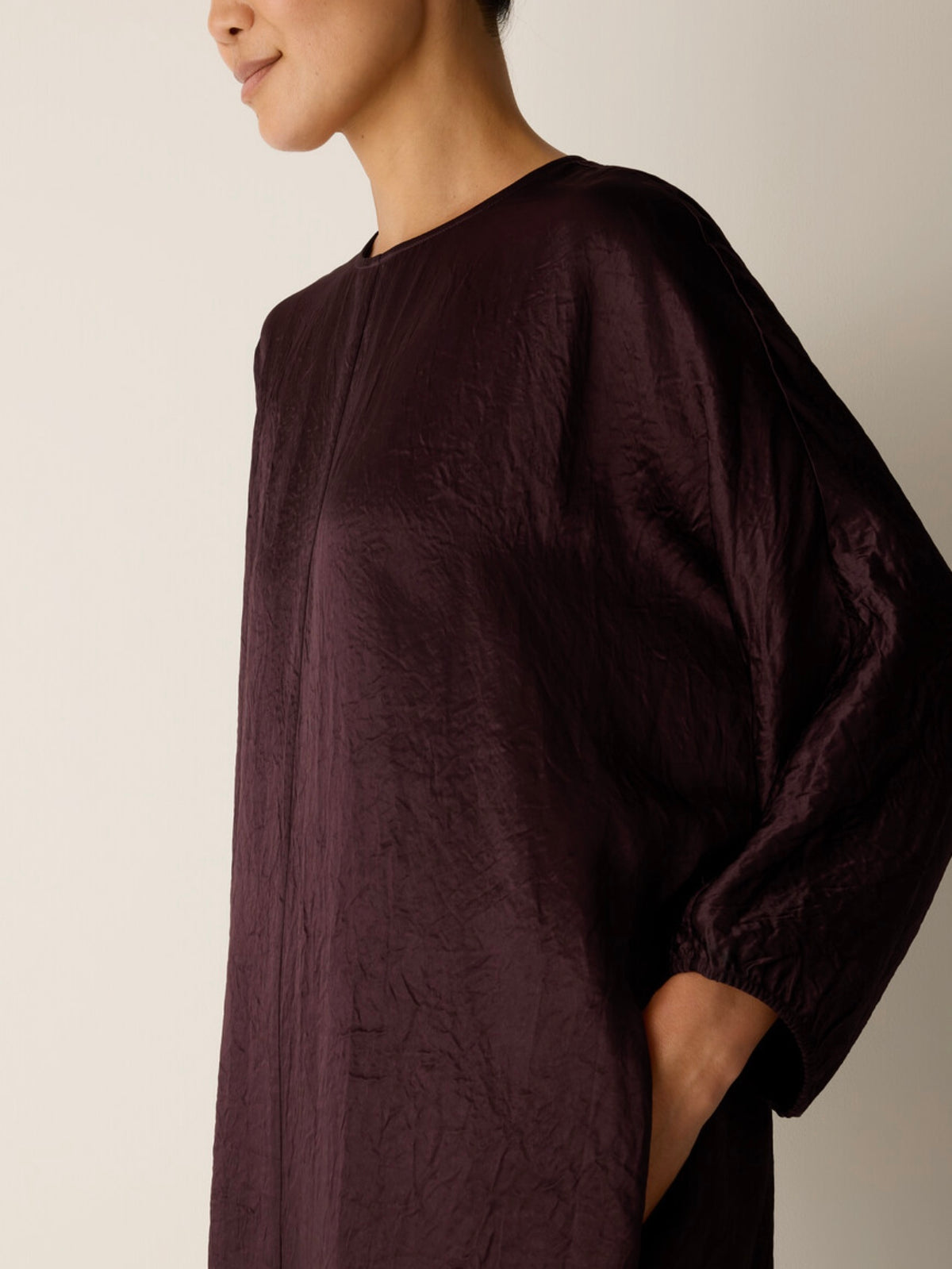 Eileen Fisher - Textured Satin Round Neck Dolman-Sleeve Dress
