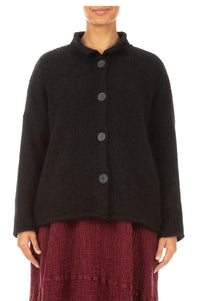 Grizas - Soft Collar Black Cashmere Wool Cardigan
