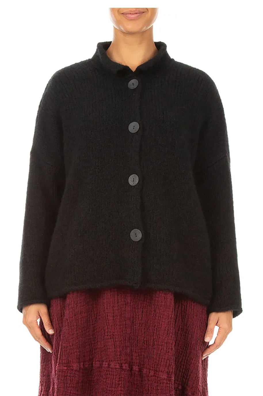 Grizas - Soft Collar Black Cashmere Wool Cardigan