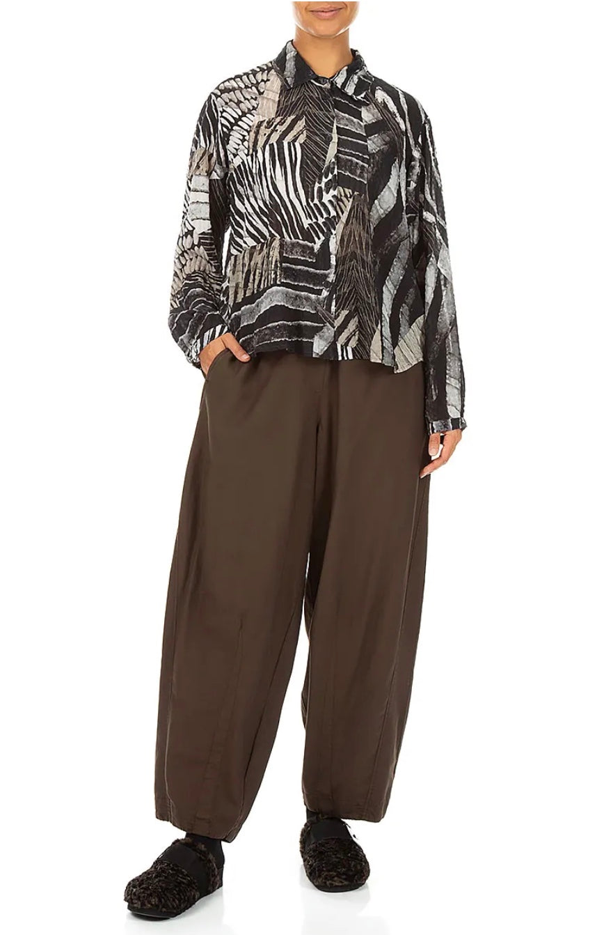Grizas - Rounded Hem Wild Ink Textured Silk Shirt