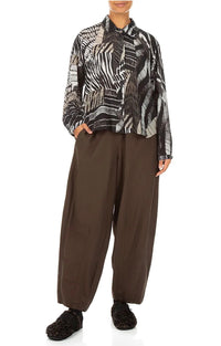 Grizas - Rounded Hem Wild Ink Textured Silk Shirt