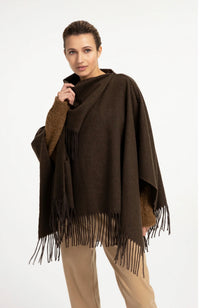 YaYa - Poncho with high neck and twisted fringes